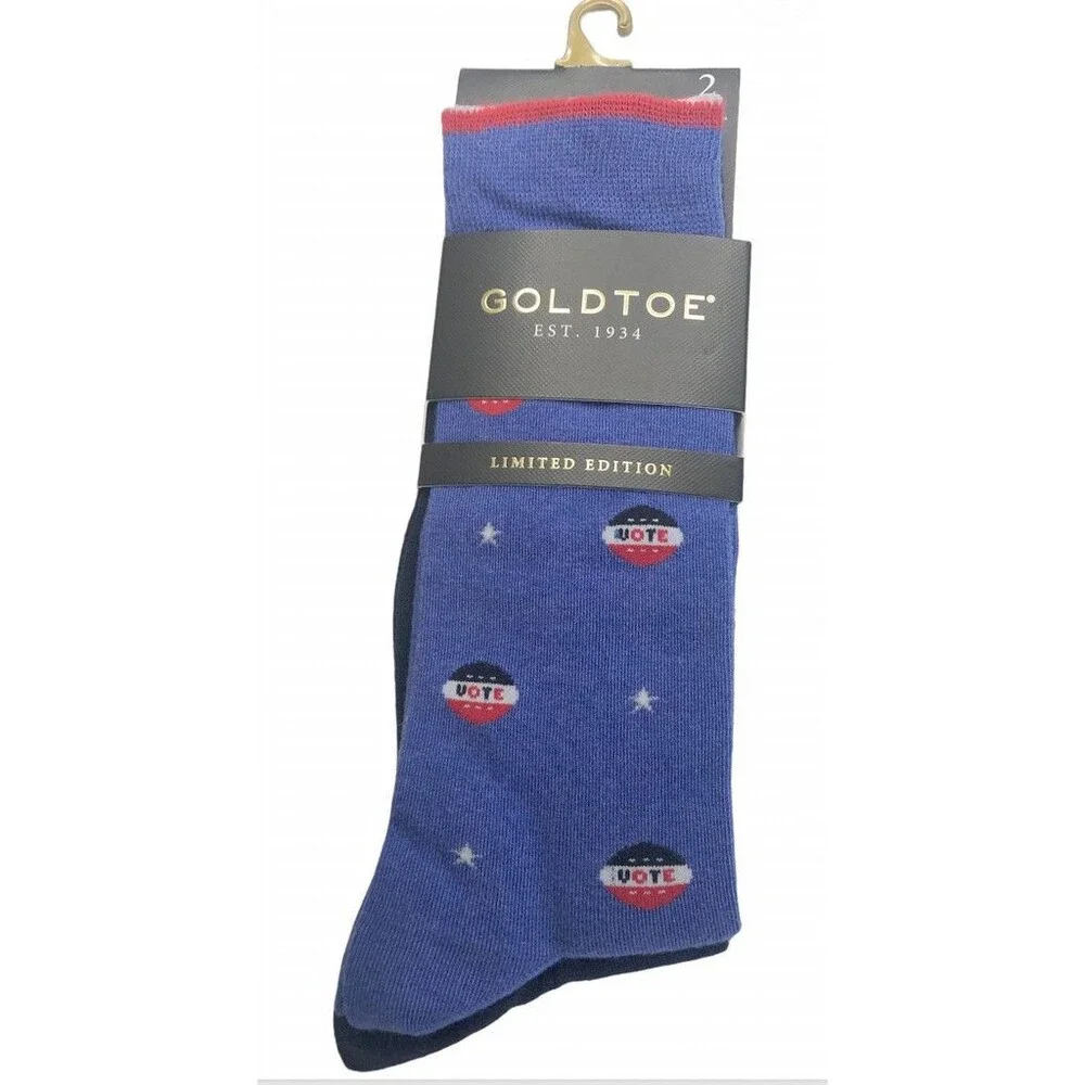 GoldToe Limited Edition 2 Pair Socks VOTE Red White Blue Striped Shoe Sz 6-12.5